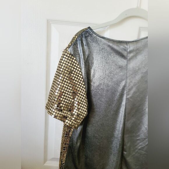 Vintage Trimmings Golden Shimmer Disco Sparkle Mirror Short Sleeve Blous… - Picture 10 of 12